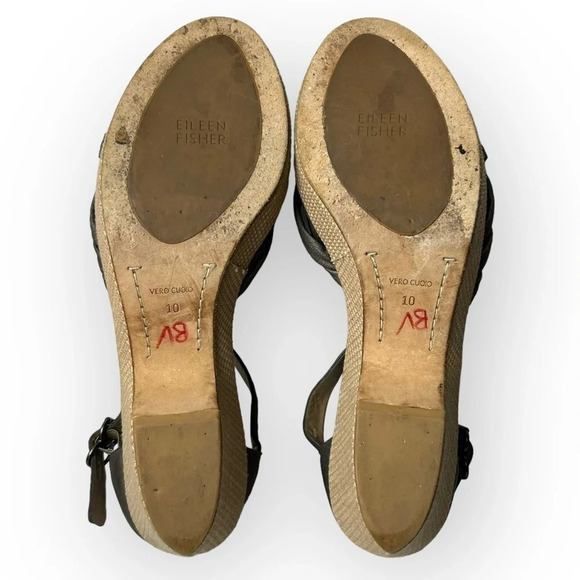 Eileen Fisher Gray Leather  Platform Ankle Strap Sandals - Picture 6 of 7